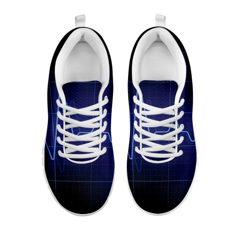 Blue Heartbeat Print White Sneakers