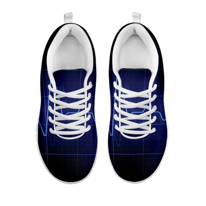 Blue Heartbeat Print White Sneakers