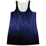Blue Heartbeat Print Women's Racerback Tank Top