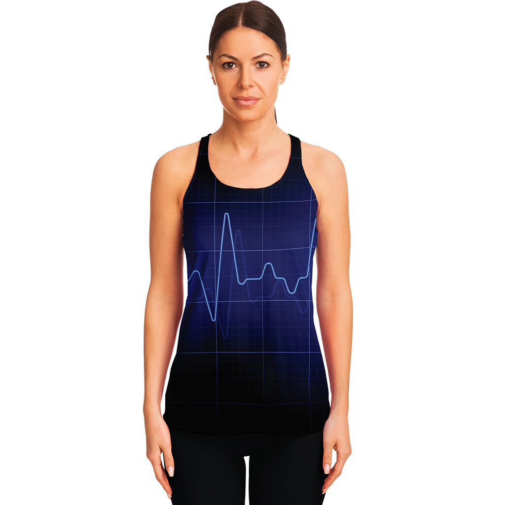 Blue Heartbeat Print Women's Racerback Tank Top