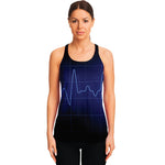 Blue Heartbeat Print Women's Racerback Tank Top