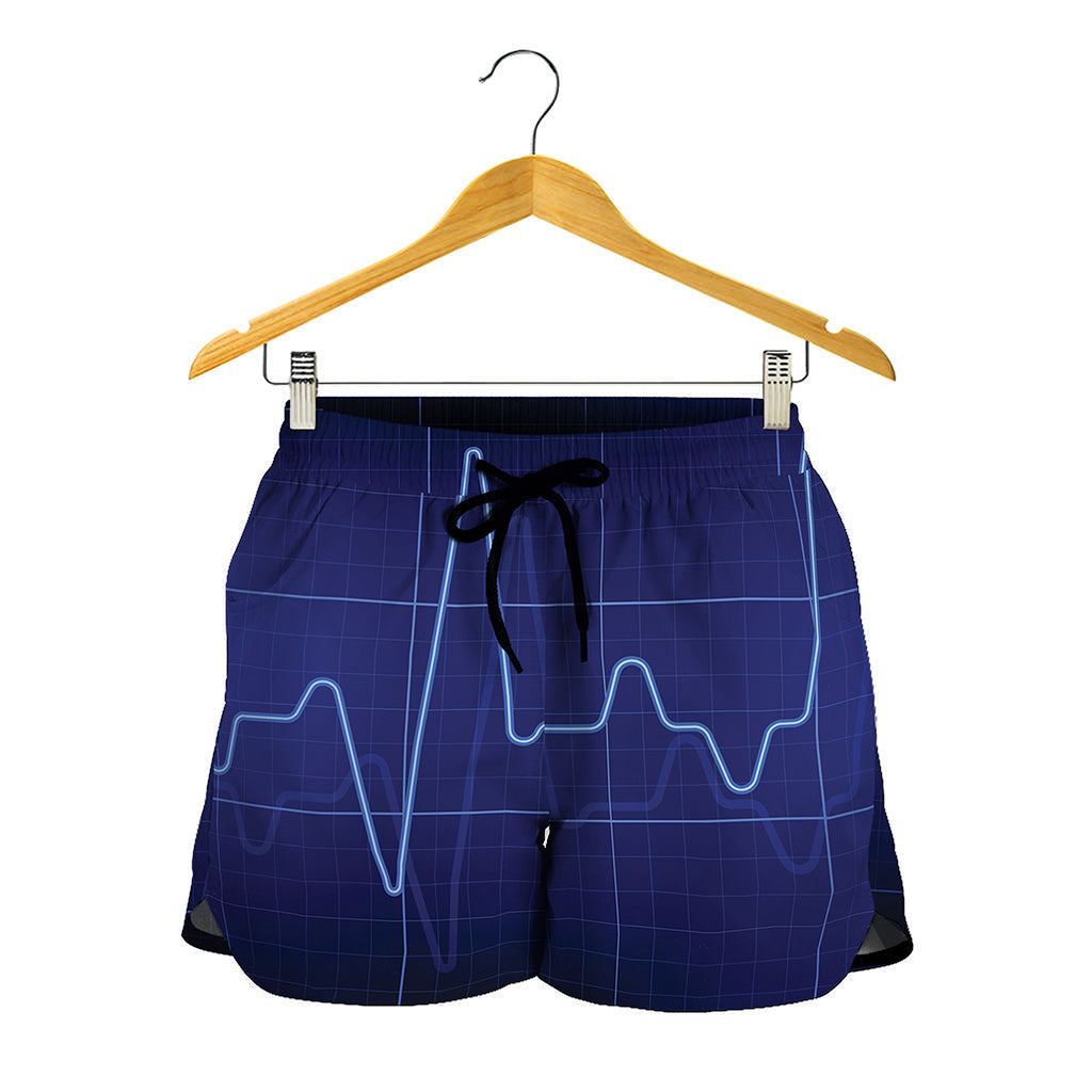 Blue Heartbeat Print Women's Shorts