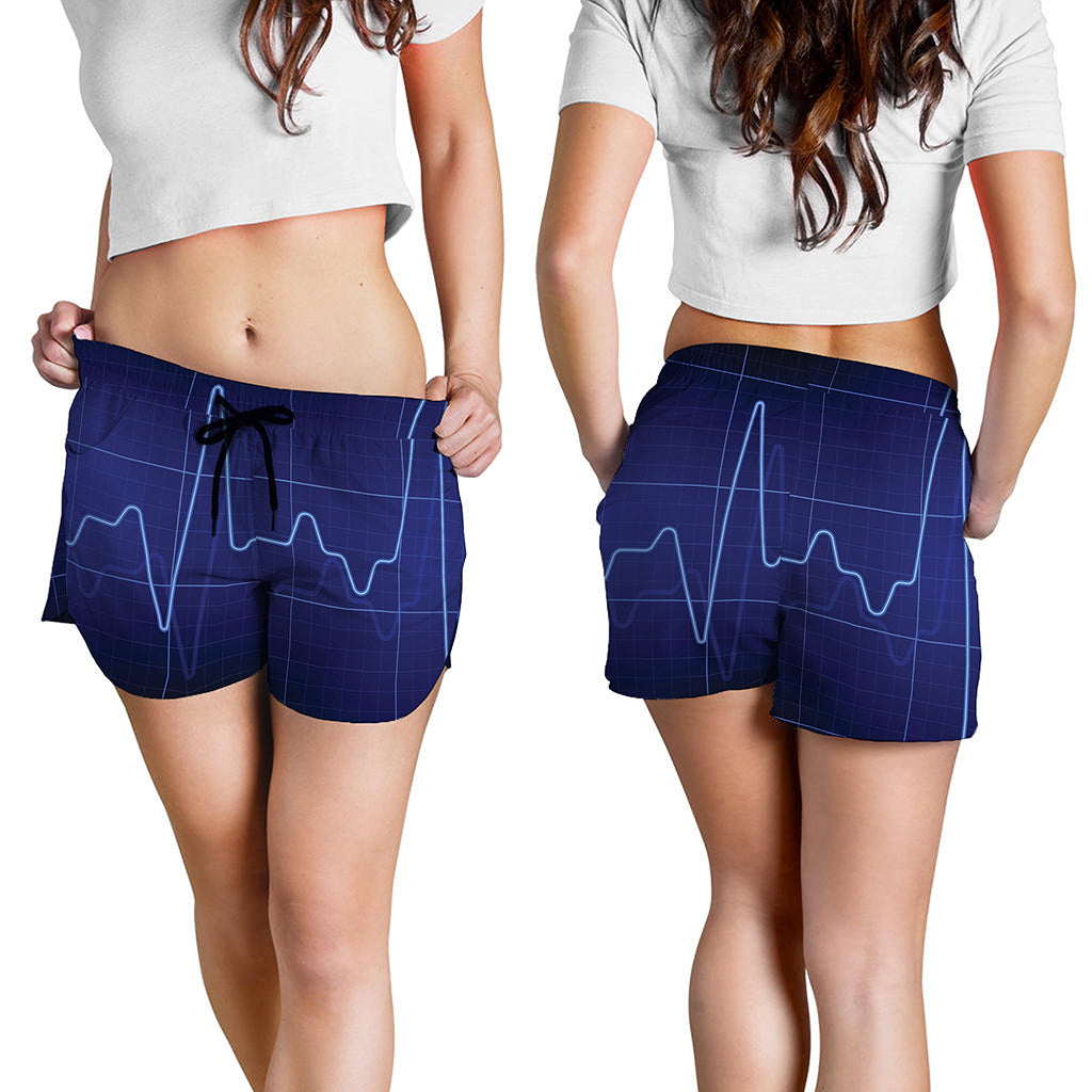 Blue Heartbeat Print Women's Shorts