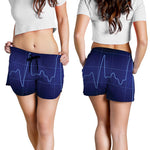 Blue Heartbeat Print Women's Shorts