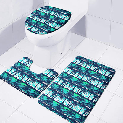 Blue Hibiscus Palm Tree Pattern Print 3 Piece Bath Mat Set