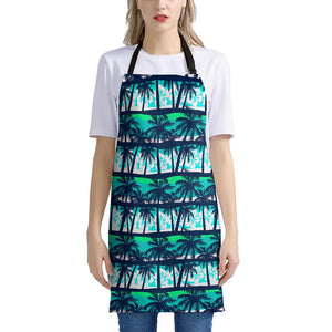 Blue Hibiscus Palm Tree Pattern Print Apron