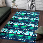 Blue Hibiscus Palm Tree Pattern Print Area Rug GearFrost