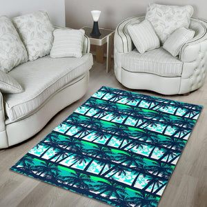 Blue Hibiscus Palm Tree Pattern Print Area Rug GearFrost