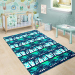 Blue Hibiscus Palm Tree Pattern Print Area Rug GearFrost