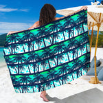 Blue Hibiscus Palm Tree Pattern Print Beach Sarong Wrap