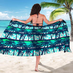 Blue Hibiscus Palm Tree Pattern Print Beach Sarong Wrap