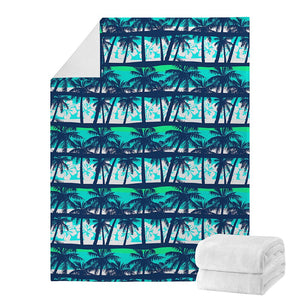 Blue Hibiscus Palm Tree Pattern Print Blanket