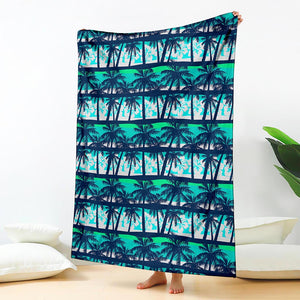 Blue Hibiscus Palm Tree Pattern Print Blanket