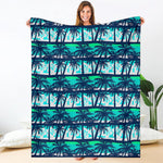 Blue Hibiscus Palm Tree Pattern Print Blanket