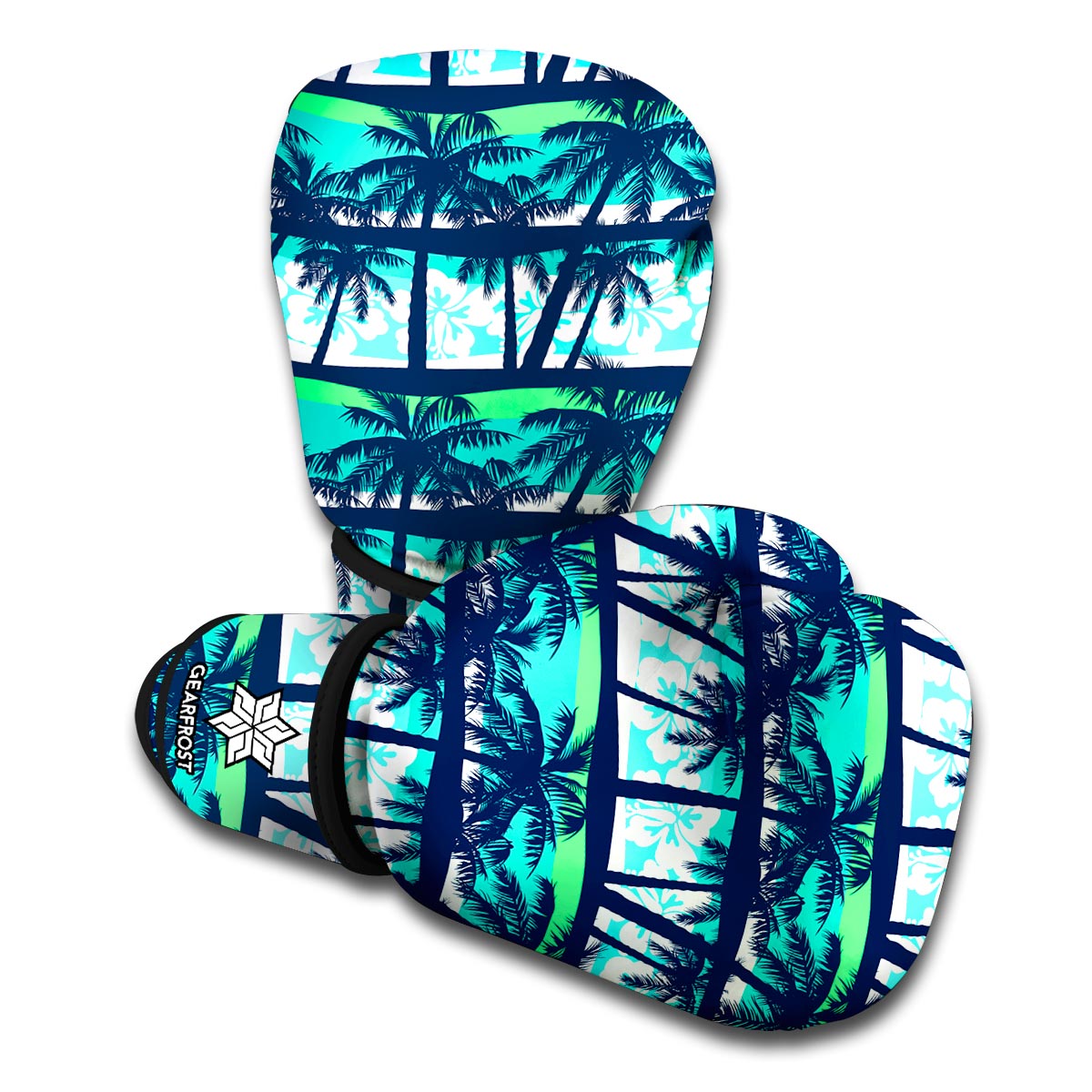 Blue Hibiscus Palm Tree Pattern Print Boxing Gloves