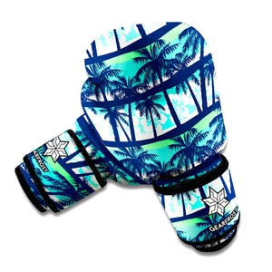 Blue Hibiscus Palm Tree Pattern Print Boxing Gloves