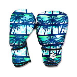 Blue Hibiscus Palm Tree Pattern Print Boxing Gloves