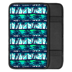 Blue Hibiscus Palm Tree Pattern Print Car Center Console Cover