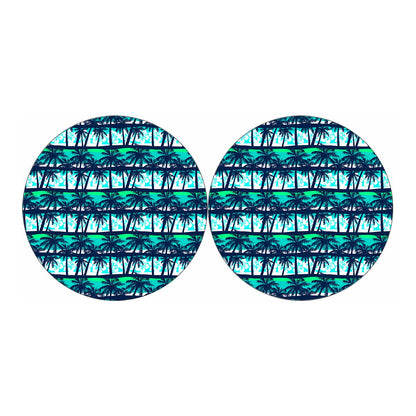 Blue Hibiscus Palm Tree Pattern Print Car Coasters