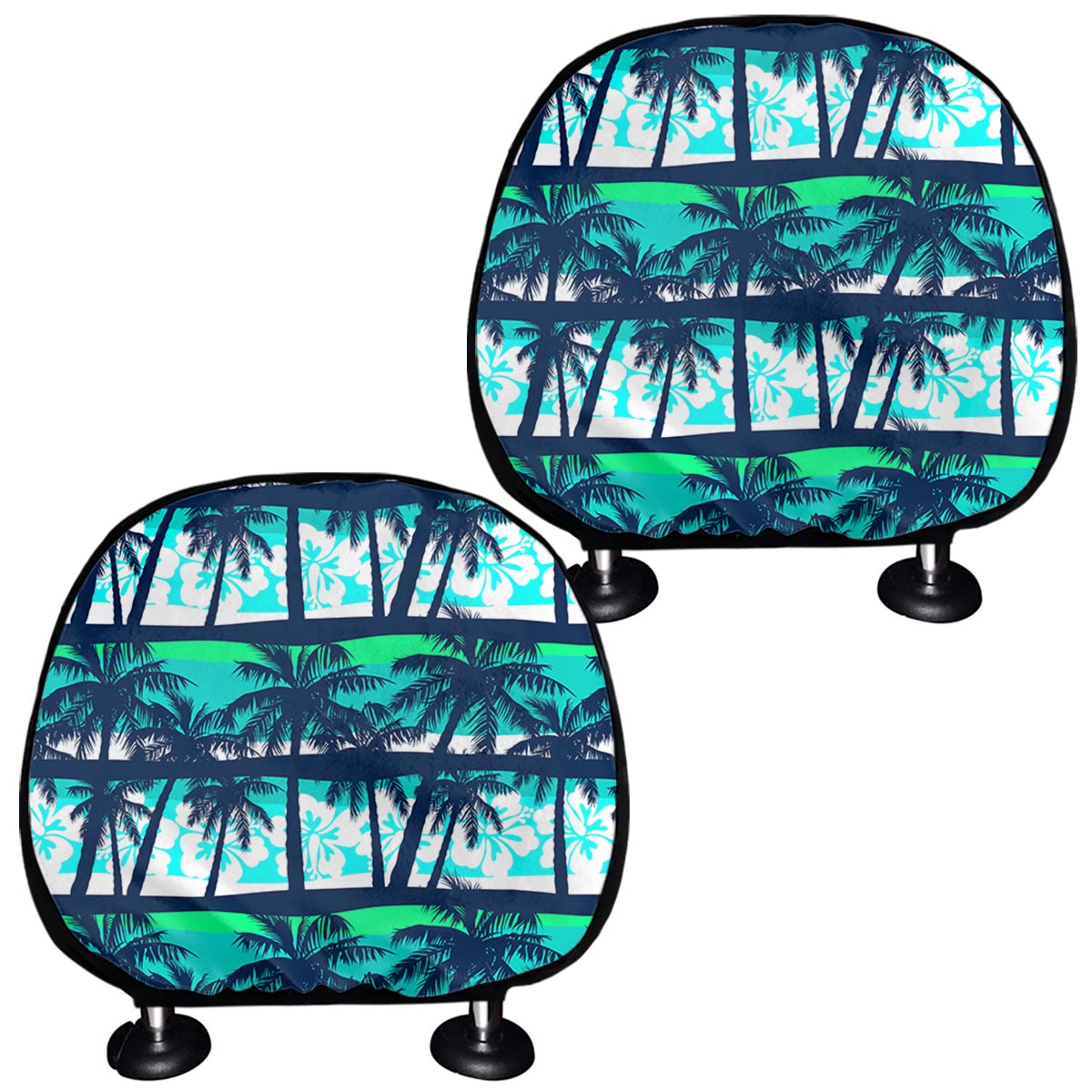 Blue Hibiscus Palm Tree Pattern Print Car Headrest Covers