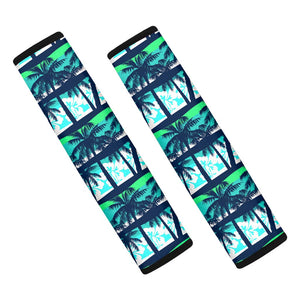 Blue Hibiscus Palm Tree Pattern Print Car Seat Belt Covers