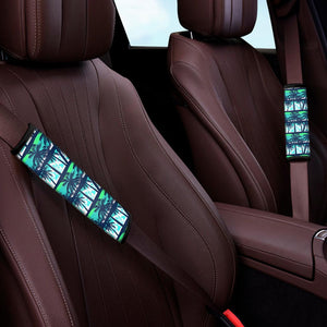 Blue Hibiscus Palm Tree Pattern Print Car Seat Belt Covers
