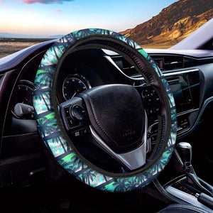 Blue Hibiscus Palm Tree Pattern Print Car Steering Wheel Cover