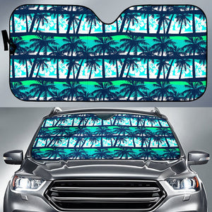 Blue Hibiscus Palm Tree Pattern Print Car Sun Shade GearFrost