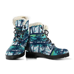 Blue Hibiscus Palm Tree Pattern Print Comfy Boots GearFrost