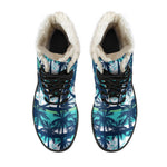 Blue Hibiscus Palm Tree Pattern Print Comfy Boots GearFrost