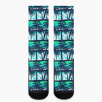 Blue Hibiscus Palm Tree Pattern Print Crew Socks