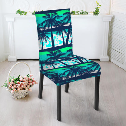 Blue Hibiscus Palm Tree Pattern Print Dining Chair Slipcover