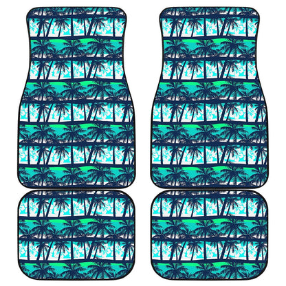 Blue Hibiscus Palm Tree Pattern Print Front and Back Car Floor Mats