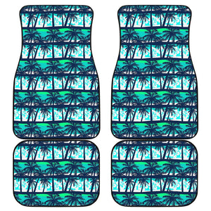 Blue Hibiscus Palm Tree Pattern Print Front and Back Car Floor Mats