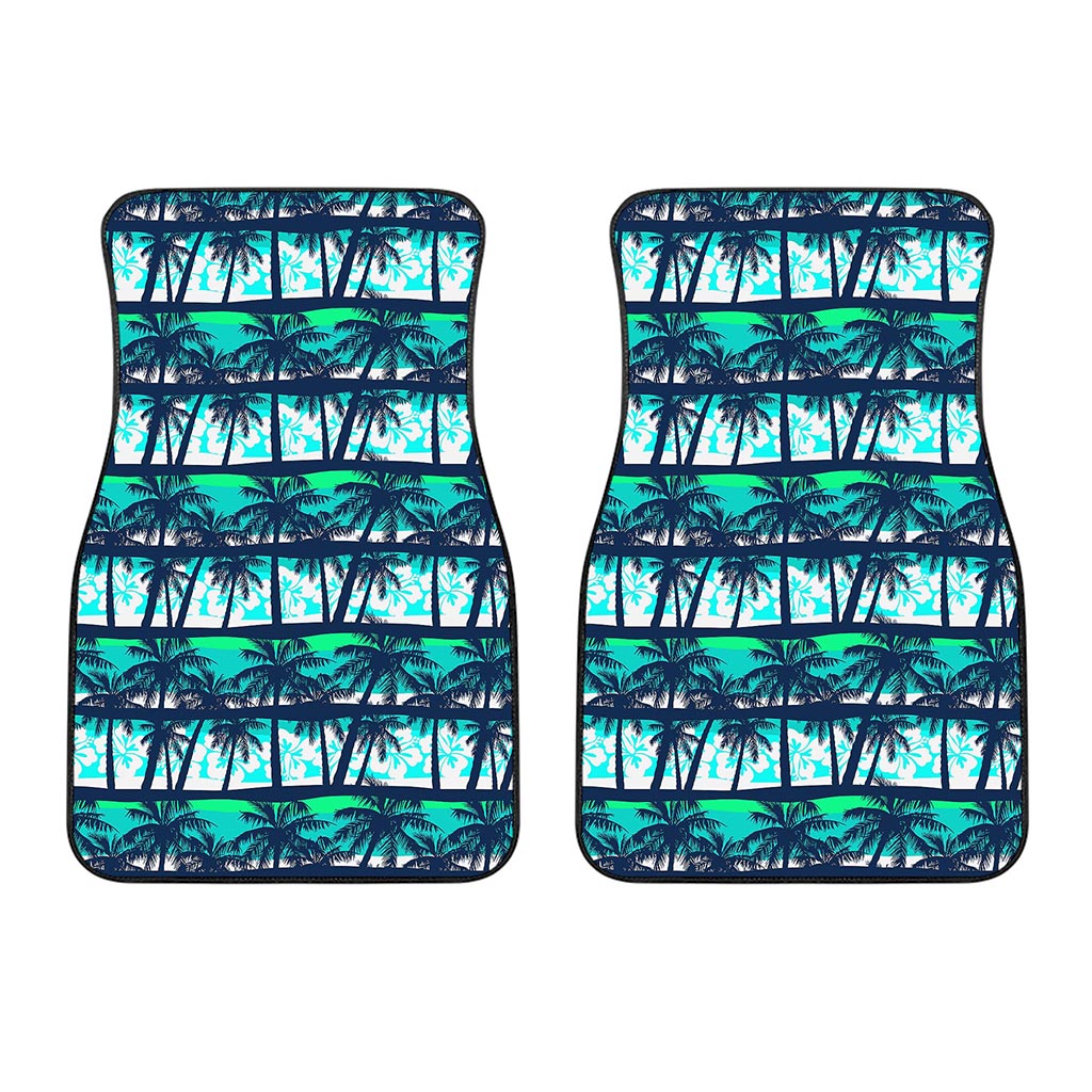 Blue Hibiscus Palm Tree Pattern Print Front Car Floor Mats