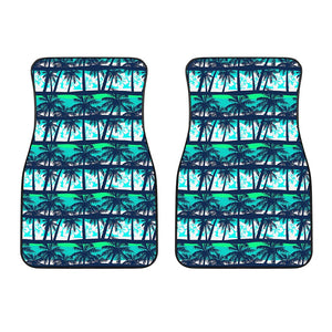 Blue Hibiscus Palm Tree Pattern Print Front Car Floor Mats