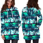 Blue Hibiscus Palm Tree Pattern Print Hoodie Dress GearFrost