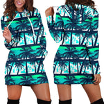 Blue Hibiscus Palm Tree Pattern Print Hoodie Dress GearFrost