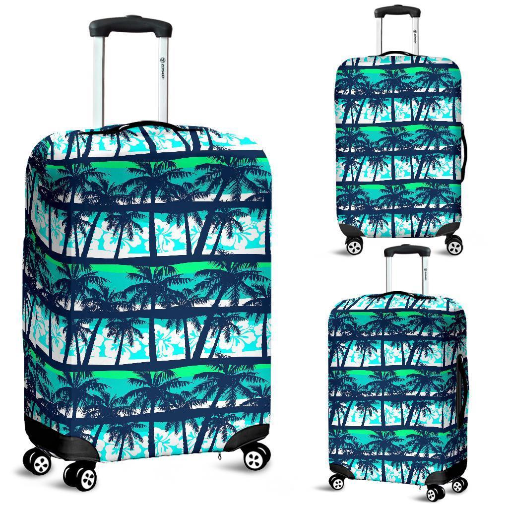 Blue Hibiscus Palm Tree Pattern Print Luggage Cover GearFrost