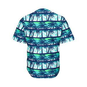 Blue Hibiscus Palm Tree Pattern Print Men's Baseball Jersey