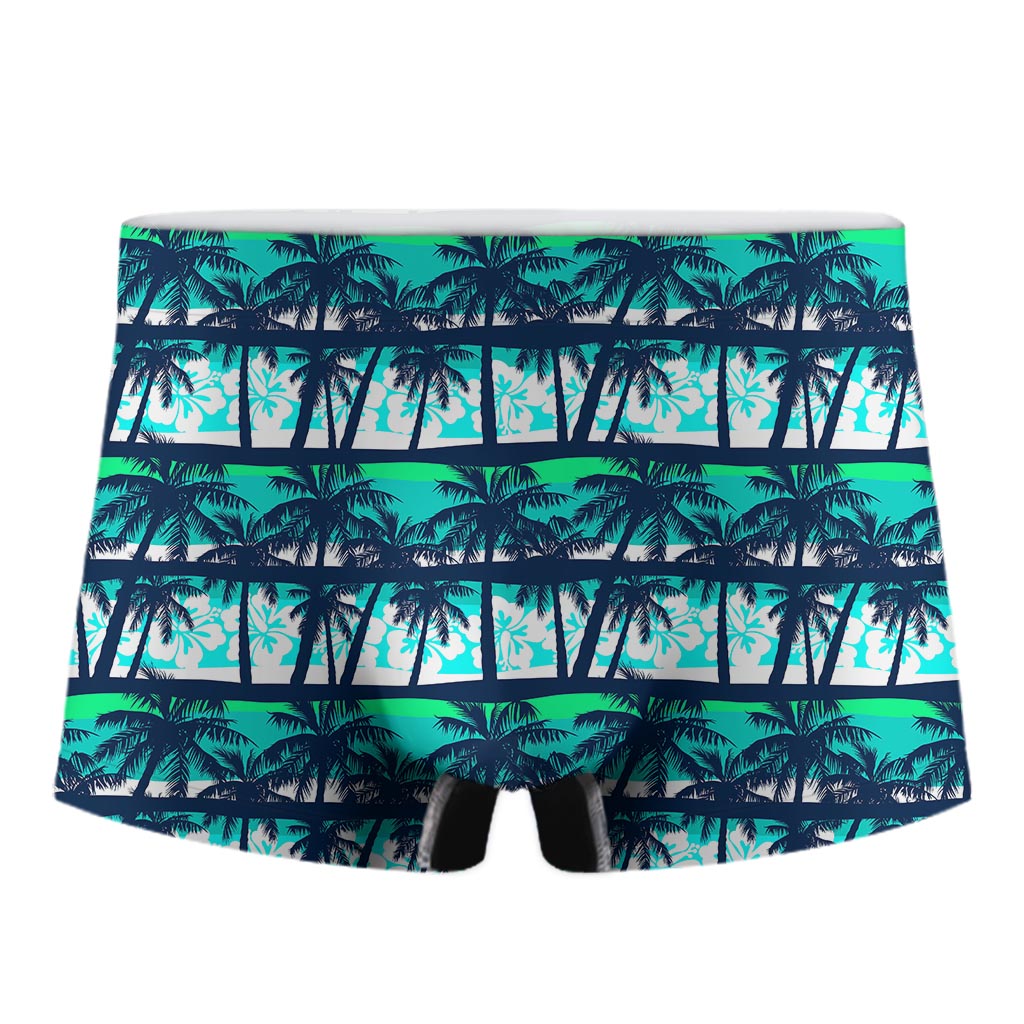 Blue Hibiscus Palm Tree Pattern Print Men's Boxer Briefs