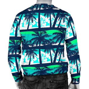 Blue Hibiscus Palm Tree Pattern Print Men's Crewneck Sweatshirt GearFrost