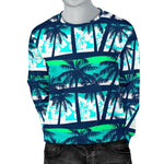 Blue Hibiscus Palm Tree Pattern Print Men's Crewneck Sweatshirt GearFrost