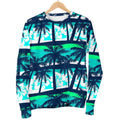 Blue Hibiscus Palm Tree Pattern Print Men's Crewneck Sweatshirt