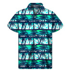 Blue Hibiscus Palm Tree Pattern Print Men's Short Sleeve Shirt
