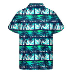 Blue Hibiscus Palm Tree Pattern Print Men's Short Sleeve Shirt