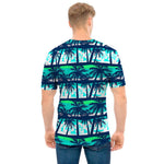 Blue Hibiscus Palm Tree Pattern Print Men's T-Shirt