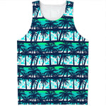 Blue Hibiscus Palm Tree Pattern Print Men's Tank Top