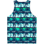 Blue Hibiscus Palm Tree Pattern Print Men's Tank Top