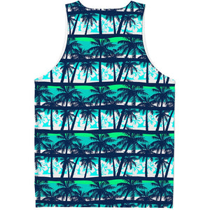 Blue Hibiscus Palm Tree Pattern Print Men's Tank Top